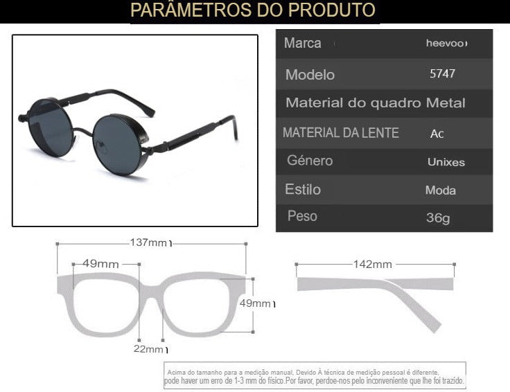 LANÇAMENTO 2023 - Óculos de Sol Vintage SteamPunk Unissex  COMPRE 1 LEVE 2 + FRETE GRÁTIS